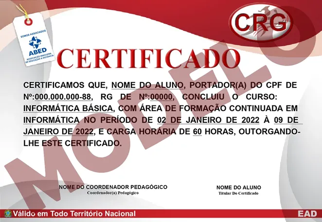 Certificado frente Educação a Distância